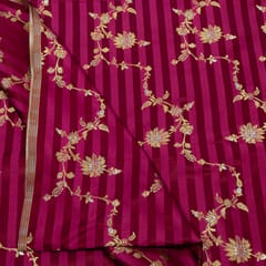 Wine Color Satin Jamawar Stripes Jaal Fabric