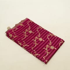 Wine Color Satin Jamawar Stripes Jaal Fabric