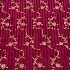 Wine Color Satin Jamawar Stripes Jaal Fabric