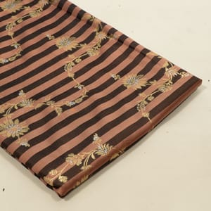 Brown Color Satin Jamawar Stripes Jaal Fabric