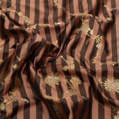 Brown Color Satin Jamawar Stripes Jaal Fabric