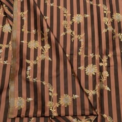 Brown Color Satin Jamawar Stripes Jaal Fabric