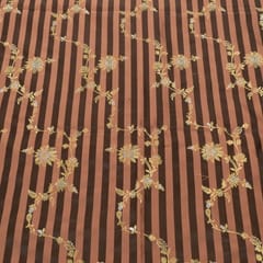 Brown Color Satin Jamawar Stripes Jaal Fabric