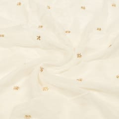 White Dyeable Chinon Chiffon Booti Embroidered Fabric