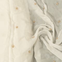 White Dyeable Chinon Chiffon Booti Embroidered Fabric