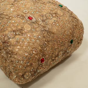 Gold Color Net Cutwork Embroidered Fabric