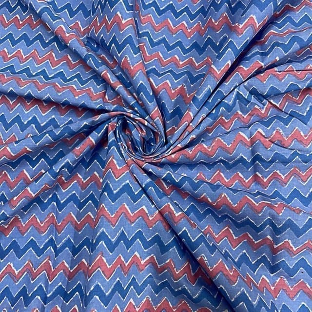 Sky Blue Colour Cotton Cambric Printed Fabric