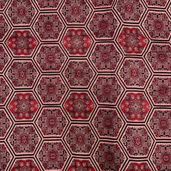 Maroon Black Geometric Pure Chanderi Printed Fabric