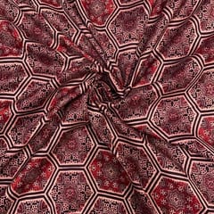 Maroon Black Geometric Pure Chanderi Printed Fabric