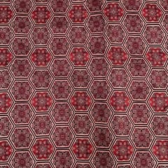 Maroon Black Geometric Pure Chanderi Printed Fabric