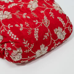 Red Color Crepe Embroidered Fabric