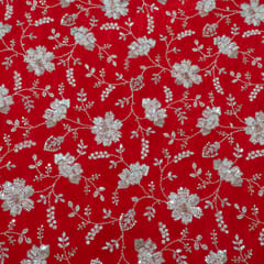 Red Color Crepe Embroidered Fabric