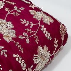 Wine Color Crepe Embroidered Fabric