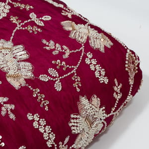 Wine Color Crepe Embroidered Fabric
