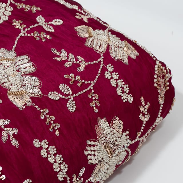 Wine Color Crepe Embroidered Fabric
