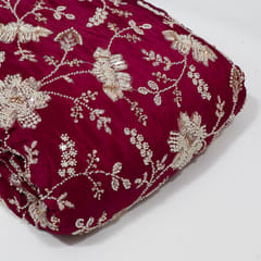 Wine Color Crepe Embroidered Fabric