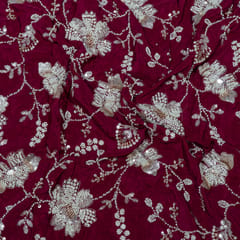 Wine Color Crepe Embroidered Fabric