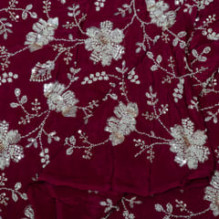 Wine Color Crepe Embroidered Fabric