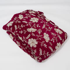 Wine Color Crepe Embroidered Fabric