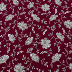 Wine Color Crepe Embroidered Fabric