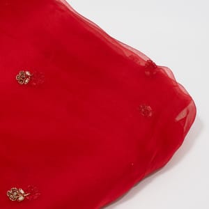 Red Color Pure Organza Embroidered Fabric