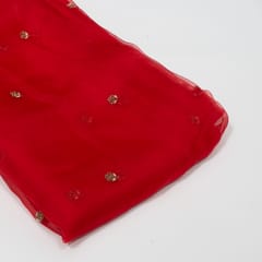 Red Color Pure Organza Embroidered Fabric