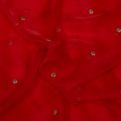 Red Color Pure Organza Embroidered Fabric