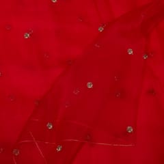 Red Color Pure Organza Embroidered Fabric