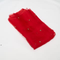 Red Color Pure Organza Embroidered Fabric