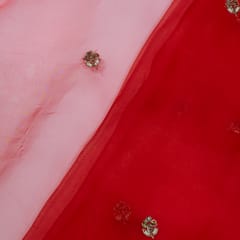 Red Color Pure Organza Embroidered Fabric