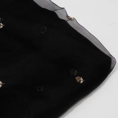 Black Color Pure Organza Embroidered Fabric
