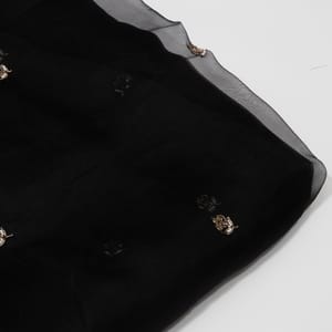 Black Color Pure Organza Embroidered Fabric