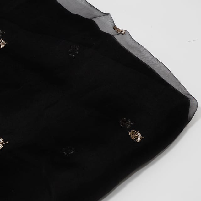 Black Color Pure Organza Embroidered Fabric