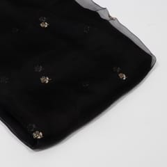 Black Color Pure Organza Embroidered Fabric