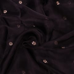 Black Color Pure Organza Embroidered Fabric