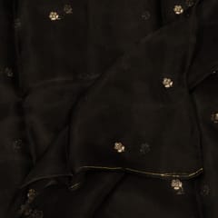 Black Color Pure Organza Embroidered Fabric