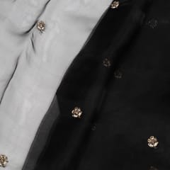 Black Color Pure Organza Embroidered Fabric