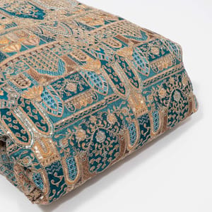 Peacock Blue Color Crepe Print with Embroidered Fabric