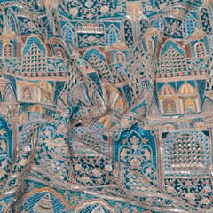 Peacock Blue Color Crepe Print with Embroidered Fabric