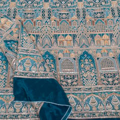 Peacock Blue Color Crepe Print with Embroidered Fabric