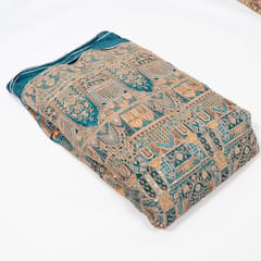 Peacock Blue Color Crepe Print with Embroidered Fabric