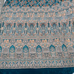 Peacock Blue Color Crepe Print with Embroidered Fabric