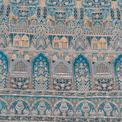 Peacock Blue Color Crepe Print with Embroidered Fabric