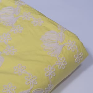 Neon Lemon Color Cotton Embroidered Fabric