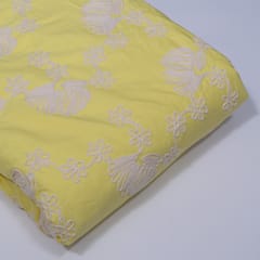Neon Lemon Color Cotton Embroidered Fabric