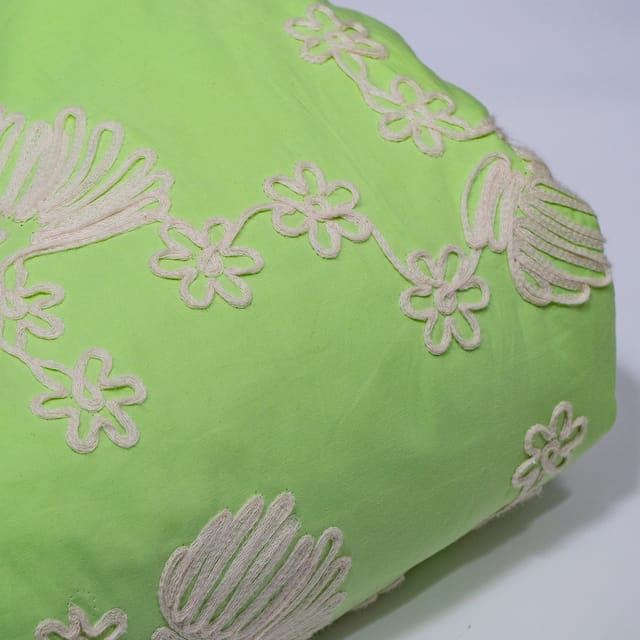 Neon Green Color Cotton Embroidered Fabric
