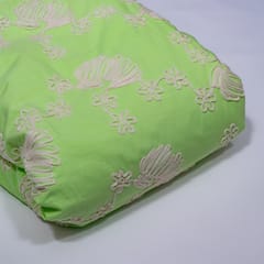 Neon Green Color Cotton Embroidered Fabric