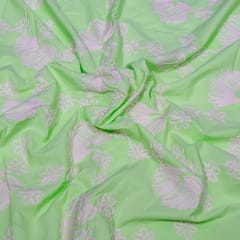 Neon Green Color Cotton Embroidered Fabric
