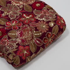 Wine Color Chinon Chiffon Embroidered Fabric