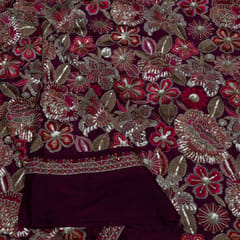 Wine Color Chinon Chiffon Embroidered Fabric